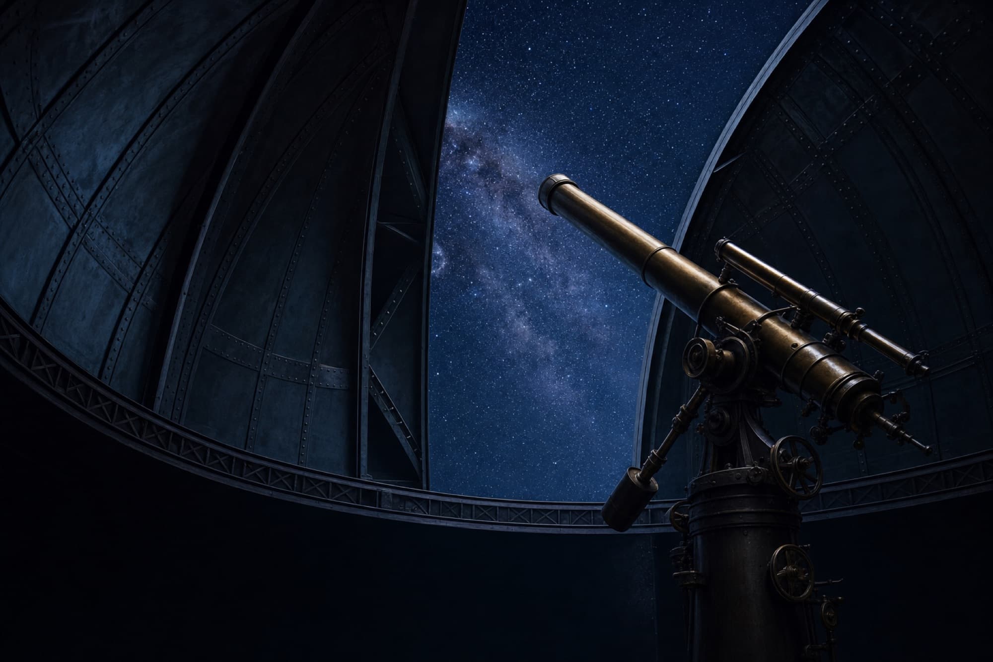 Observatory dome open to the Milky Way